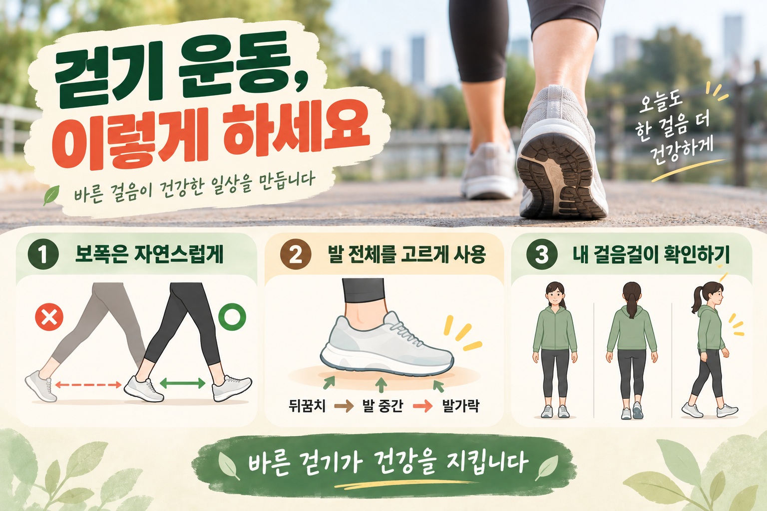 올바른 걷기 자세, 보폭 너무 넓으면 무릎 아픈 이유와 발 디딤법
