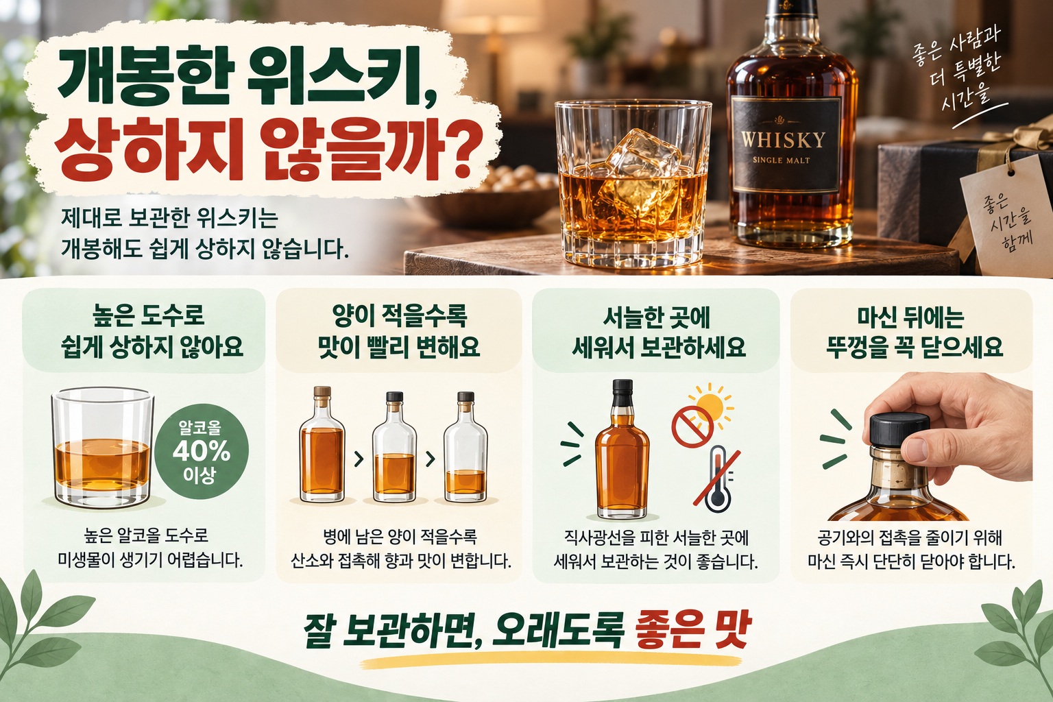 개봉한 위스키 보관법 오래돼도 마실 수 있는 이유와 맛 지키는 핵심 원칙