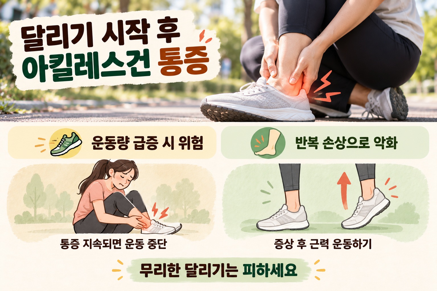 아킬레스건병증 증상, 러닝 후 발뒤꿈치 통증이 다음 날까지 계속되면 운동량 줄여야