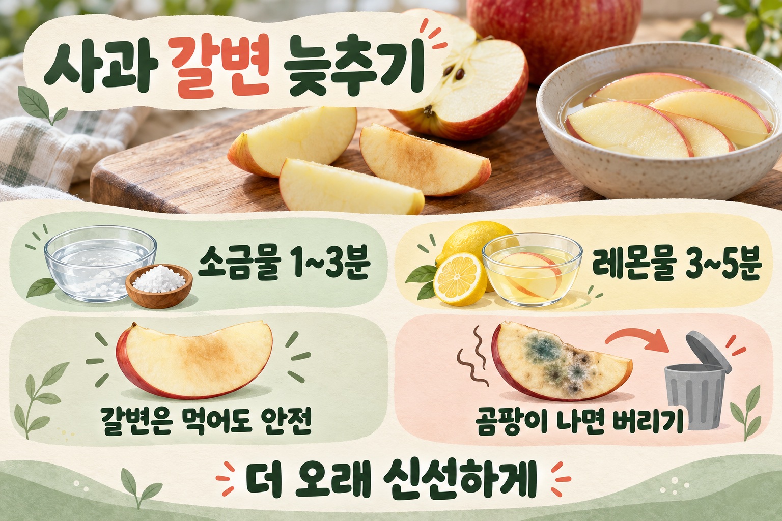 사과 갈변 방지 소금물·레몬물 활용법, 갈색으로 변해도 먹어도 될까