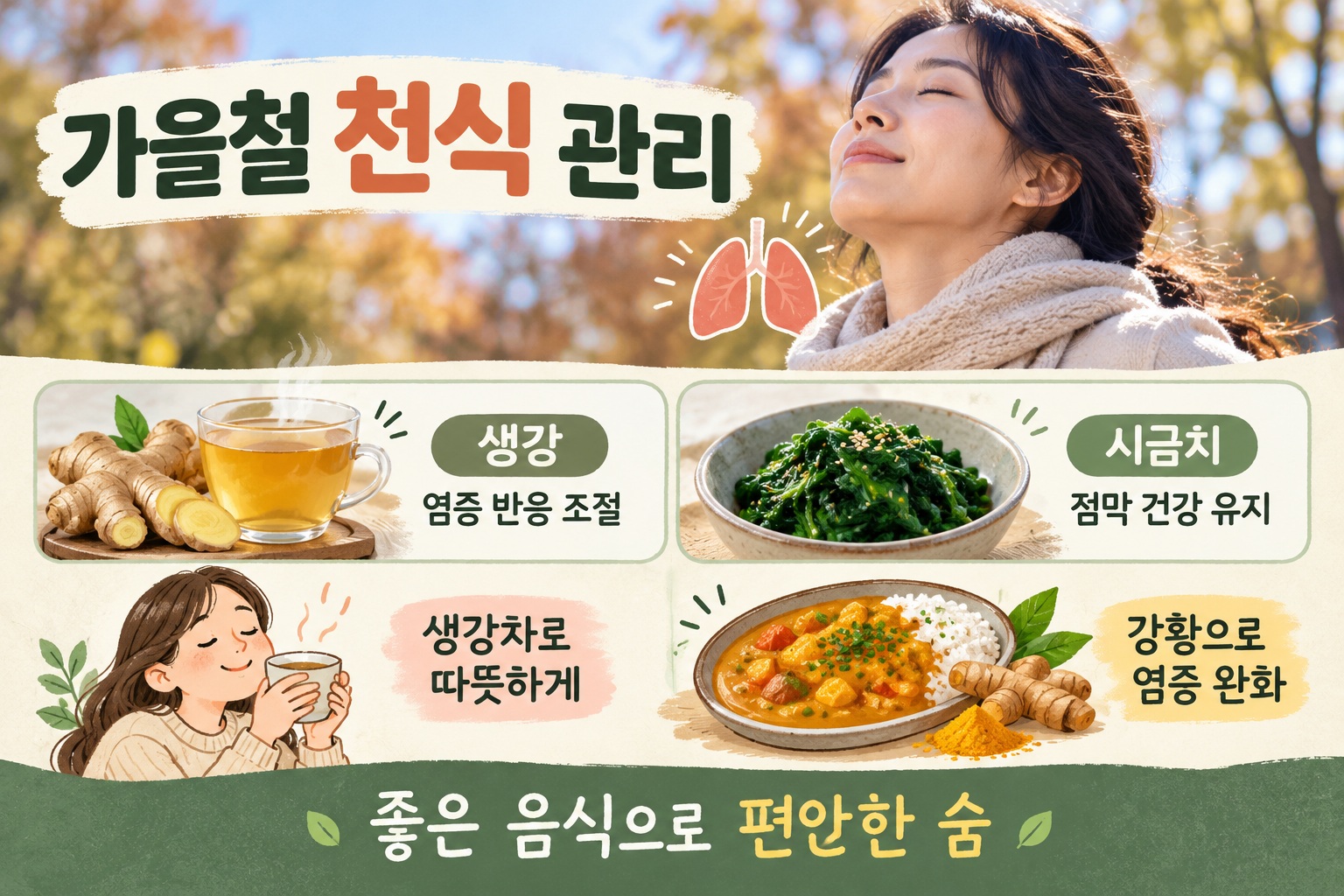 천식에 좋은 음식 3가지, 생강·시금치·강황이 호흡기 건강에 도움 되는 이유