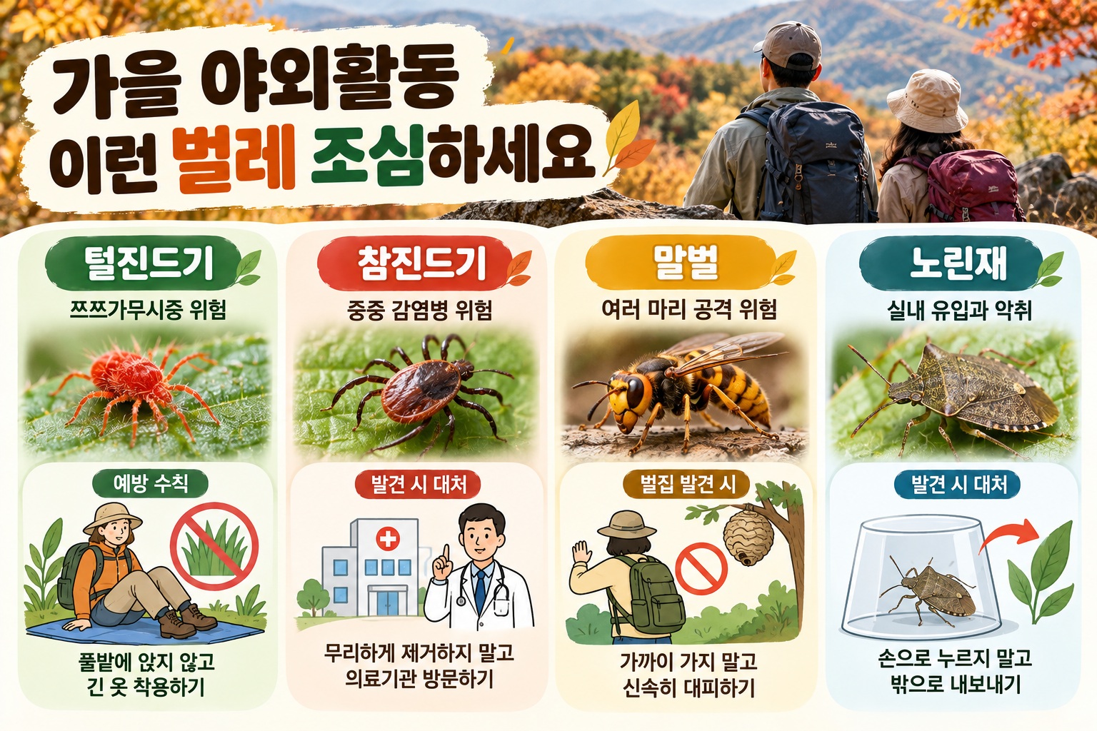 가을철 벌레 주의, 진드기·말벌·노린재 위험과 물렸을 때 대처법