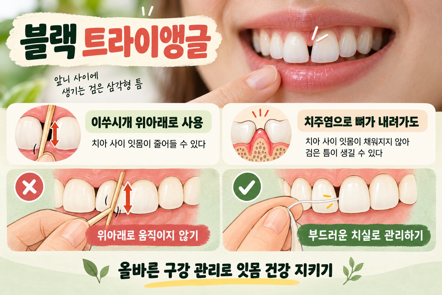 블랙 트라이앵글 원인, 앞니 사이 검은 틈 만드는 이쑤시개 습관과 치주염