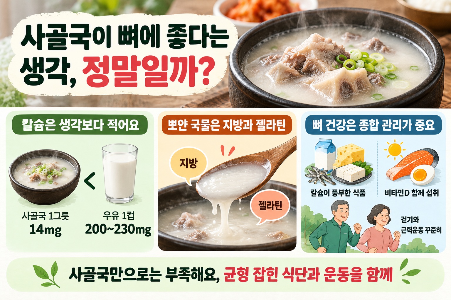 사골국 칼슘 함량, 뼈에 좋을까? 한 그릇에 하루 권장량 2%인 이유