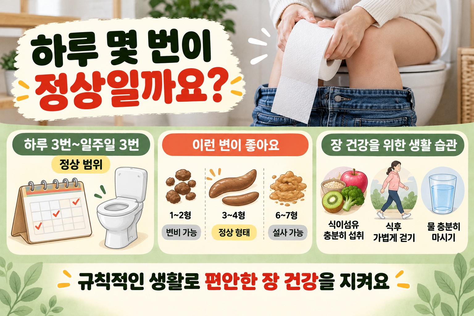 정상 배변 횟수는 하루 몇 번일까, 변비 판단 기준과 건강한 배변 습관