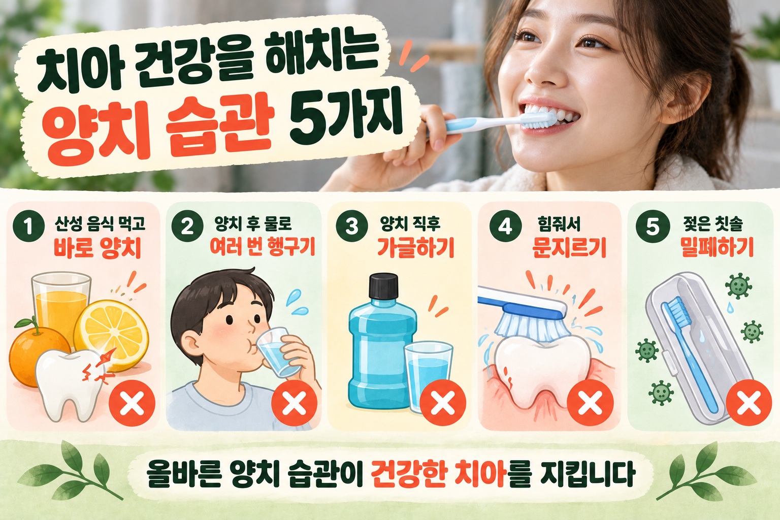 양치 습관 5가지 점검, 식후 바로 닦기·물로 헹구기·가글이 문제인 이유
