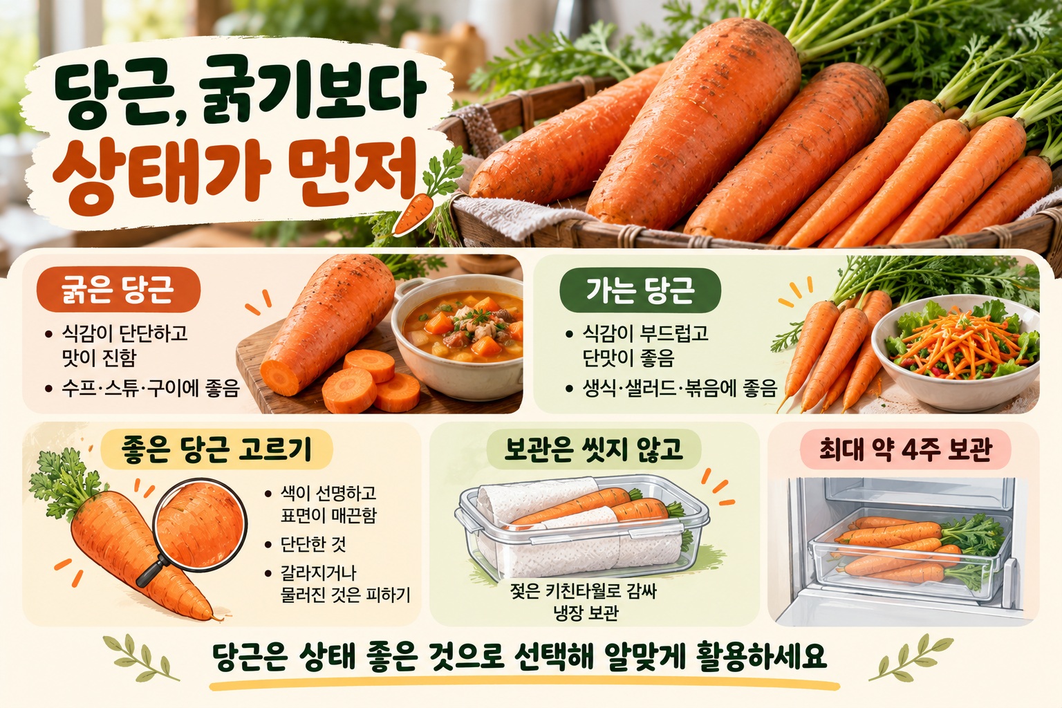당근 고르는 법, 굵은 당근과 가는 당근 용도별 차이와 신선한 당근 구별법
