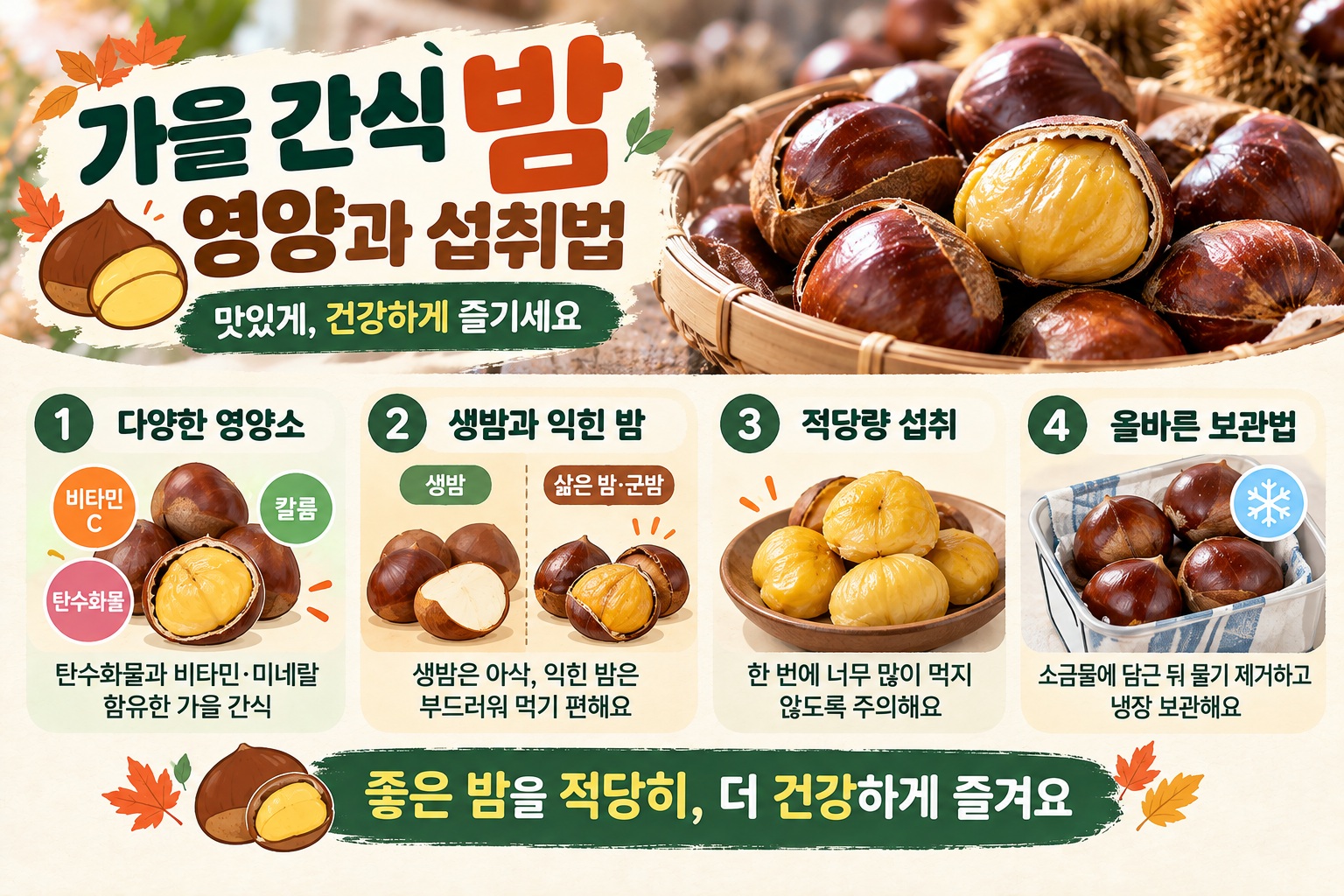 밤 영양과 섭취법, 생밤·군밤 차이부터 하루 섭취량과 보관법까지