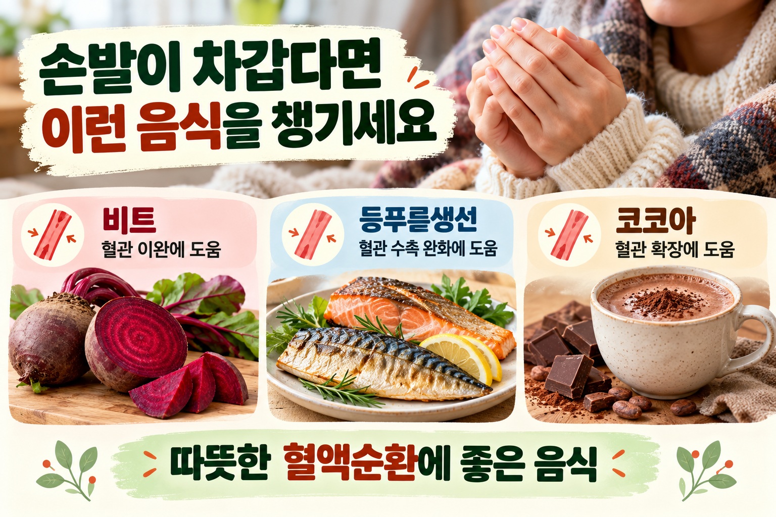손발 차가울 때 음식 3가지, 비트·등푸른생선·코코아가 혈액순환 돕는 이유