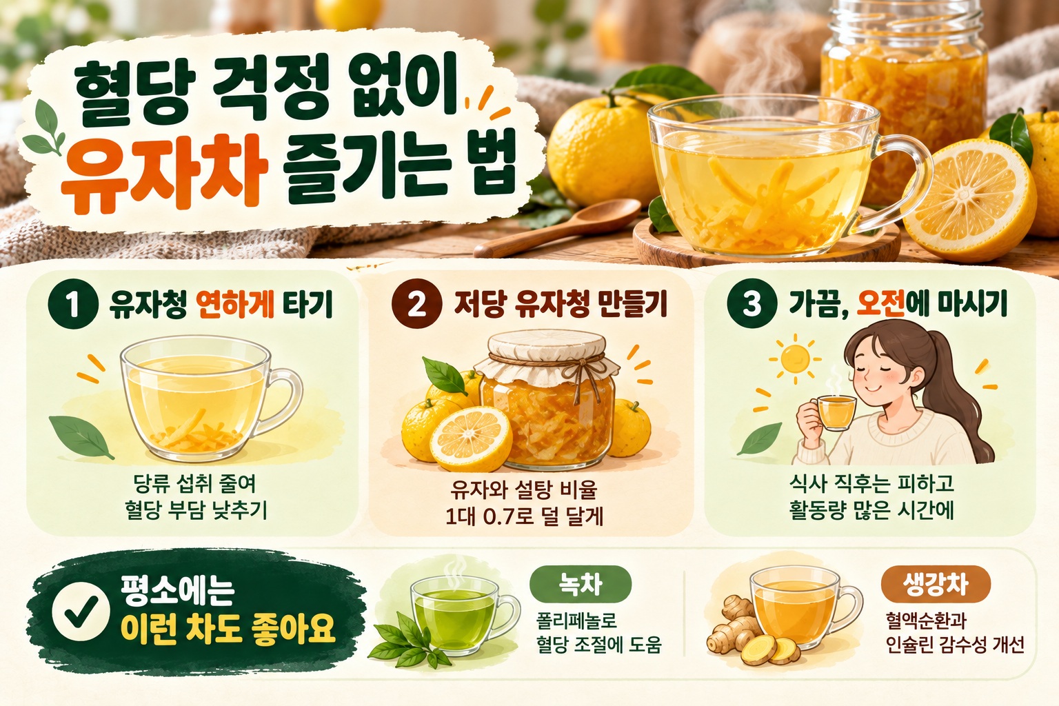 유자차 혈당 걱정 줄이는 법, 유자청 연하게 타고 식후엔 피하세요