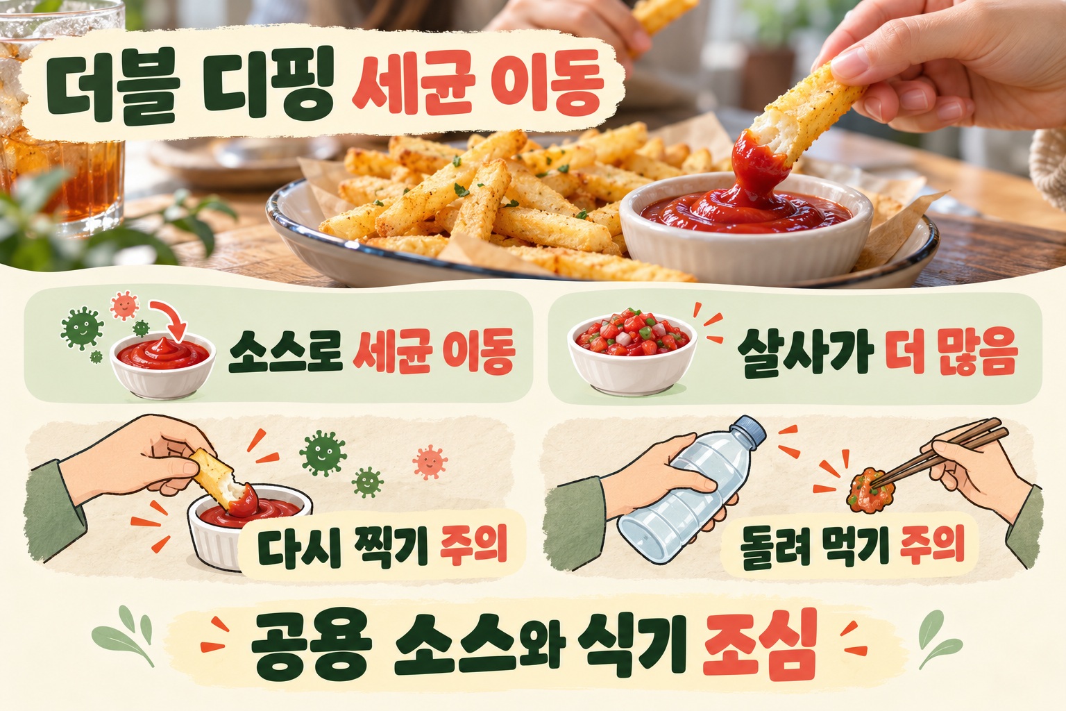 더블 디핑, 감자튀김 다시 찍으면 세균 얼마나 옮을까