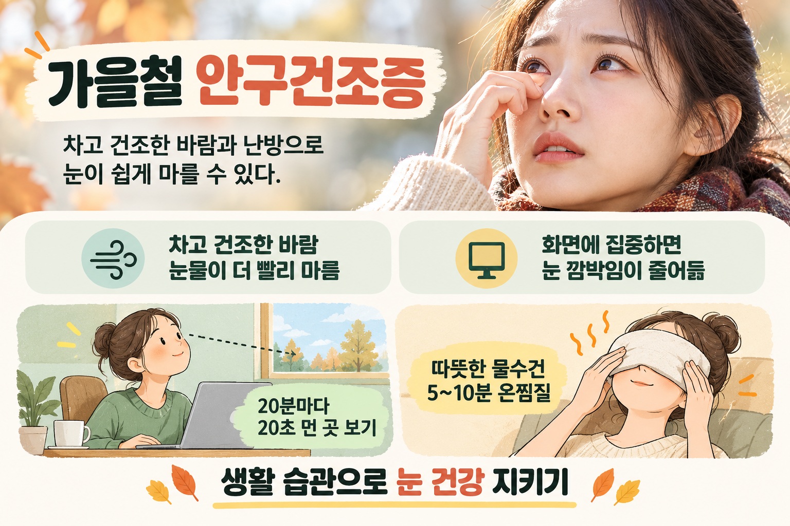환절기 안구건조증, 가을철 눈 뻑뻑할 때 온찜질·인공눈물 관리법