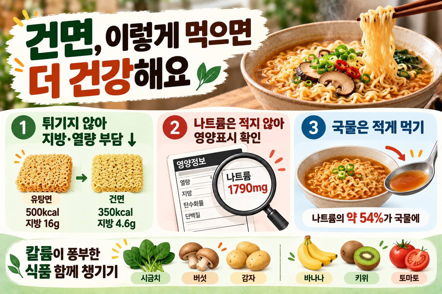 건면 라면, 유탕면보다 열량·지방 낮지만 나트륨은 꼭 확인해야