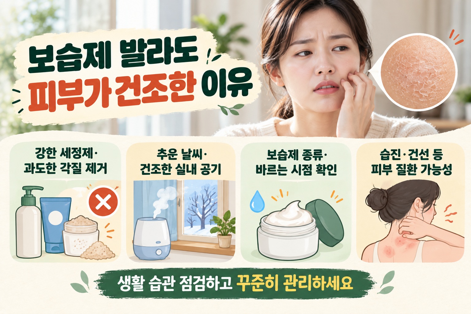 피부 건조 원인, 보습제를 발라도 가렵고 당긴다면 확인할 4가지 습관