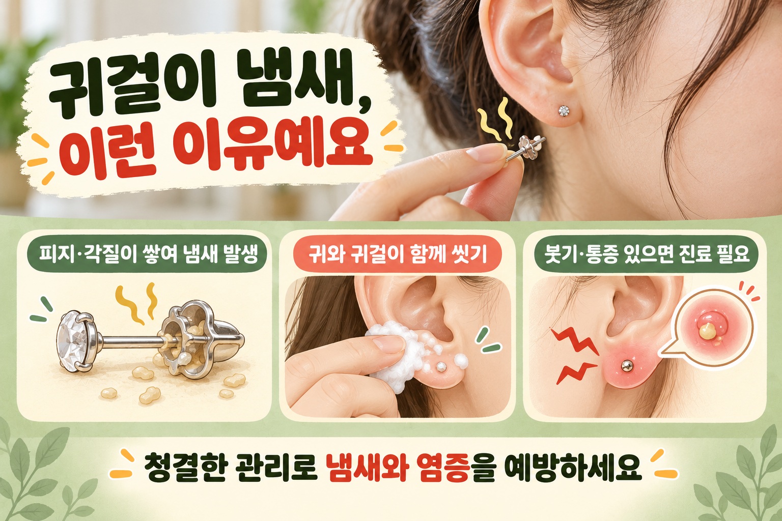 귀걸이 냄새 원인, 씻어도 반복되는 이유와 피어싱 구멍 관리법