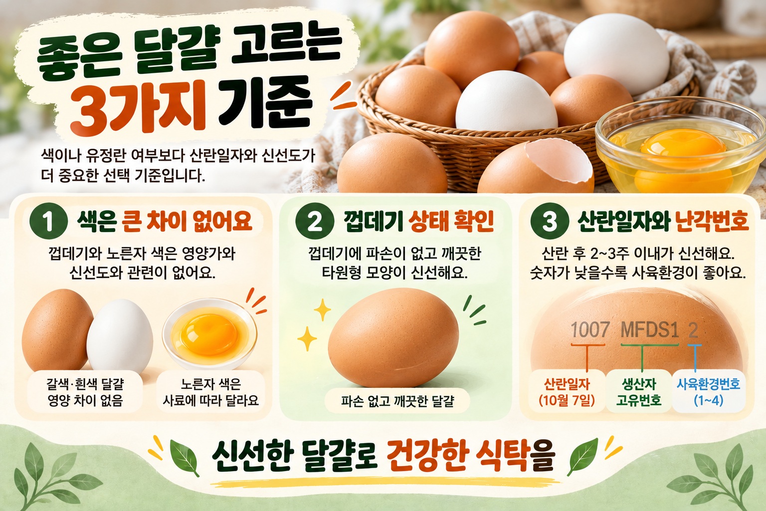 좋은 달걀 고르는 법, 난각번호부터 산란일자·껍데기 색까지 확인할 기준