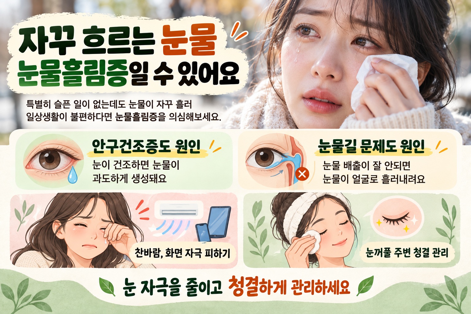 눈물흘림증 원인과 치료, 찬바람에 눈물이 자꾸 나는 이유
