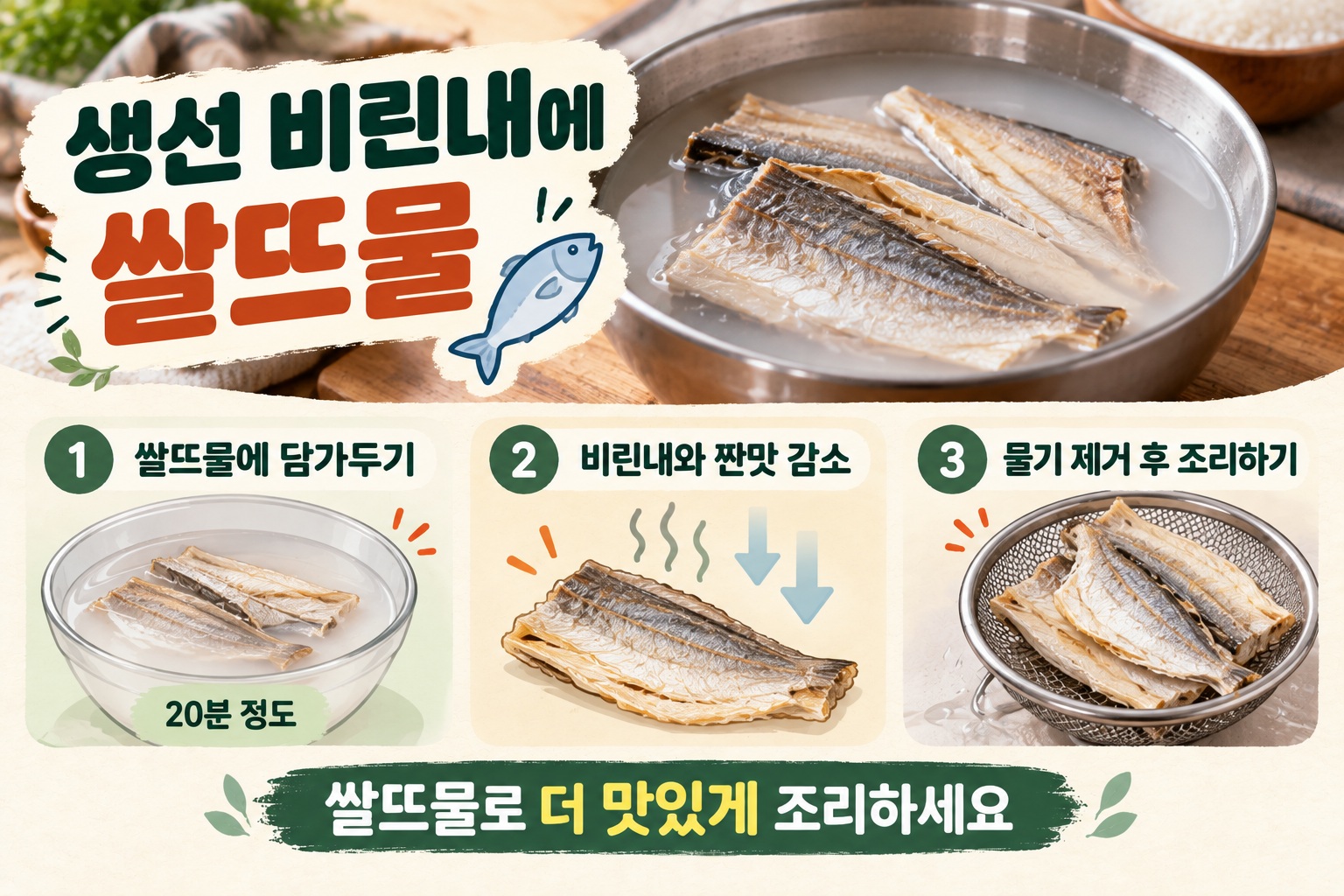 생선 비린내 제거, 말린 생선 쌀뜨물에 담그면 짠맛까지 줄이는 방법