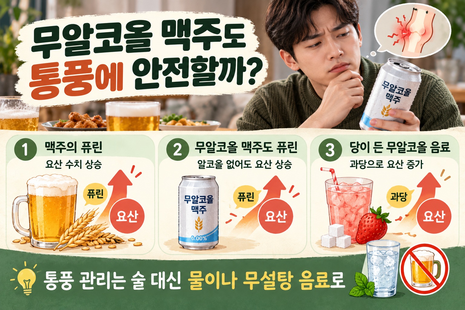 통풍 무알코올 맥주 괜찮을까? 알코올 없어도 퓨린 주의해야 하는 이유