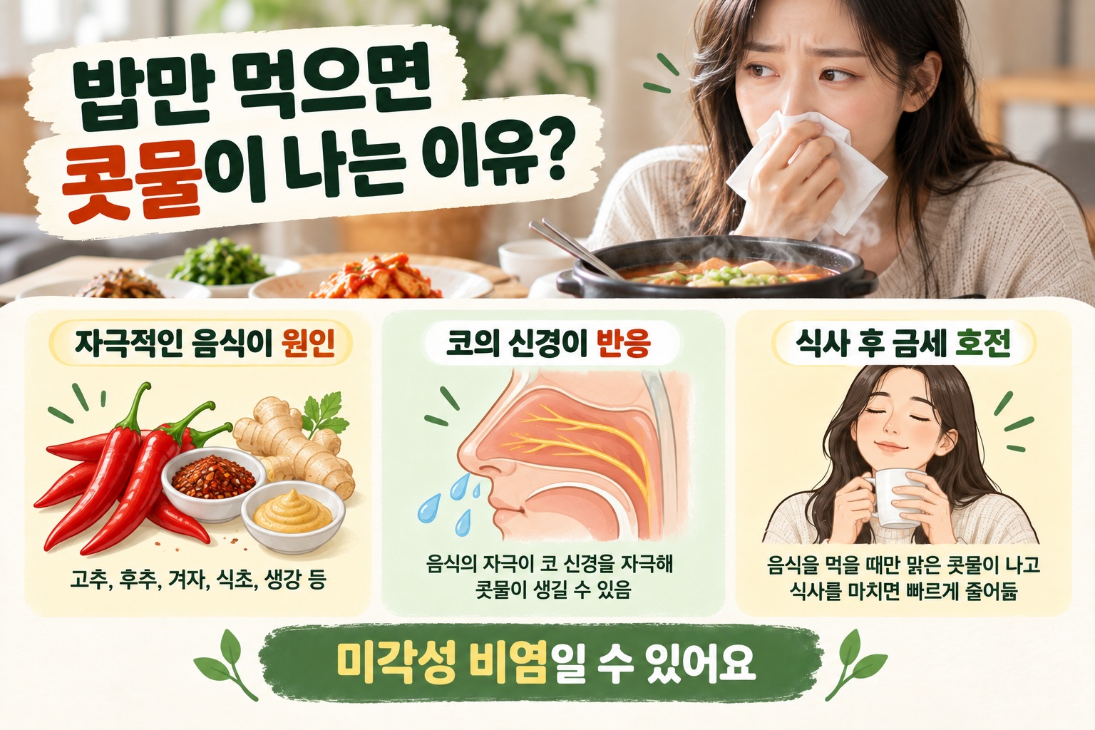 밥 먹을 때 콧물 나는 이유, 감기 아닌 미각성 비염일 수 있다