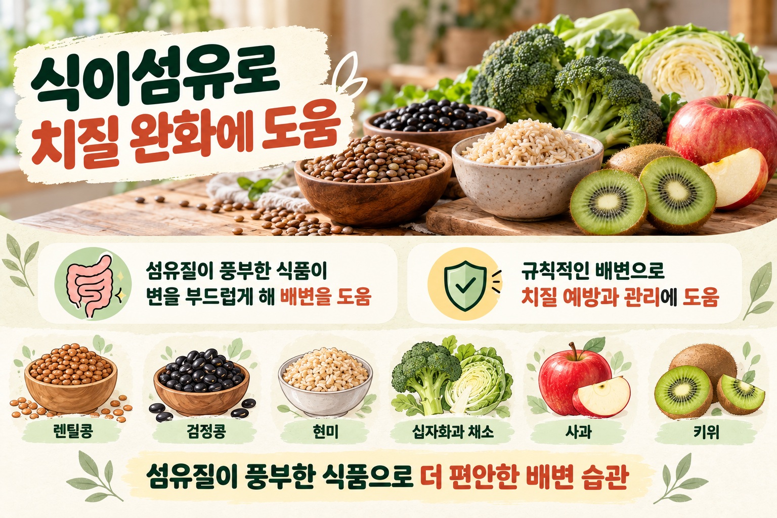 치질에 좋은 음식 6가지, 배변 부담 줄이는 고섬유질 식단