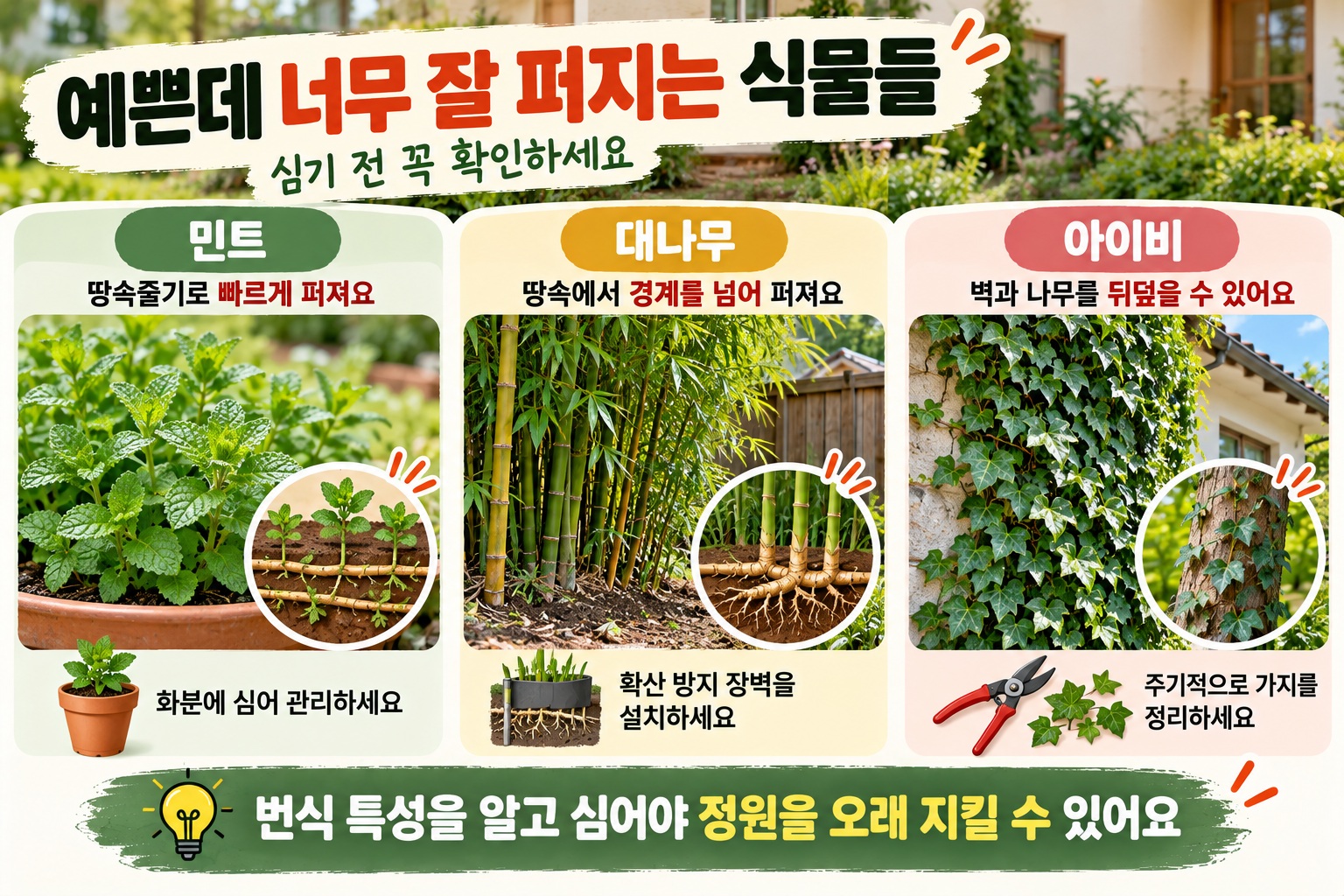 정원에 심으면 주의할 식물 3가지, 민트·대나무·아이비가 퍼지면 제거 어려운 이유