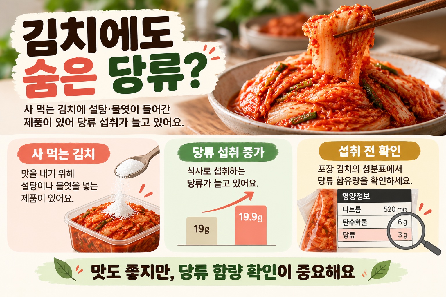 김치 당류 얼마나 많을까, 포장김치 설탕·물엿과 혈당 관리 주의점