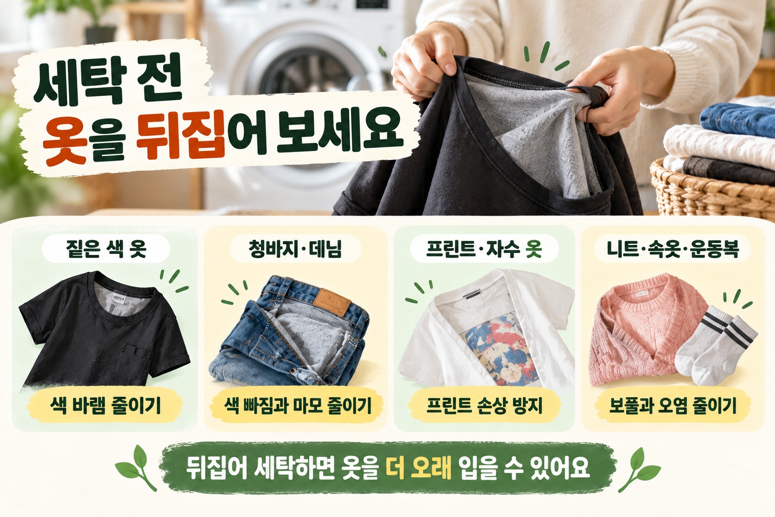 옷 뒤집어 세탁해야 하는 이유, 색바램과 옷감 손상 줄이는 5초 습관