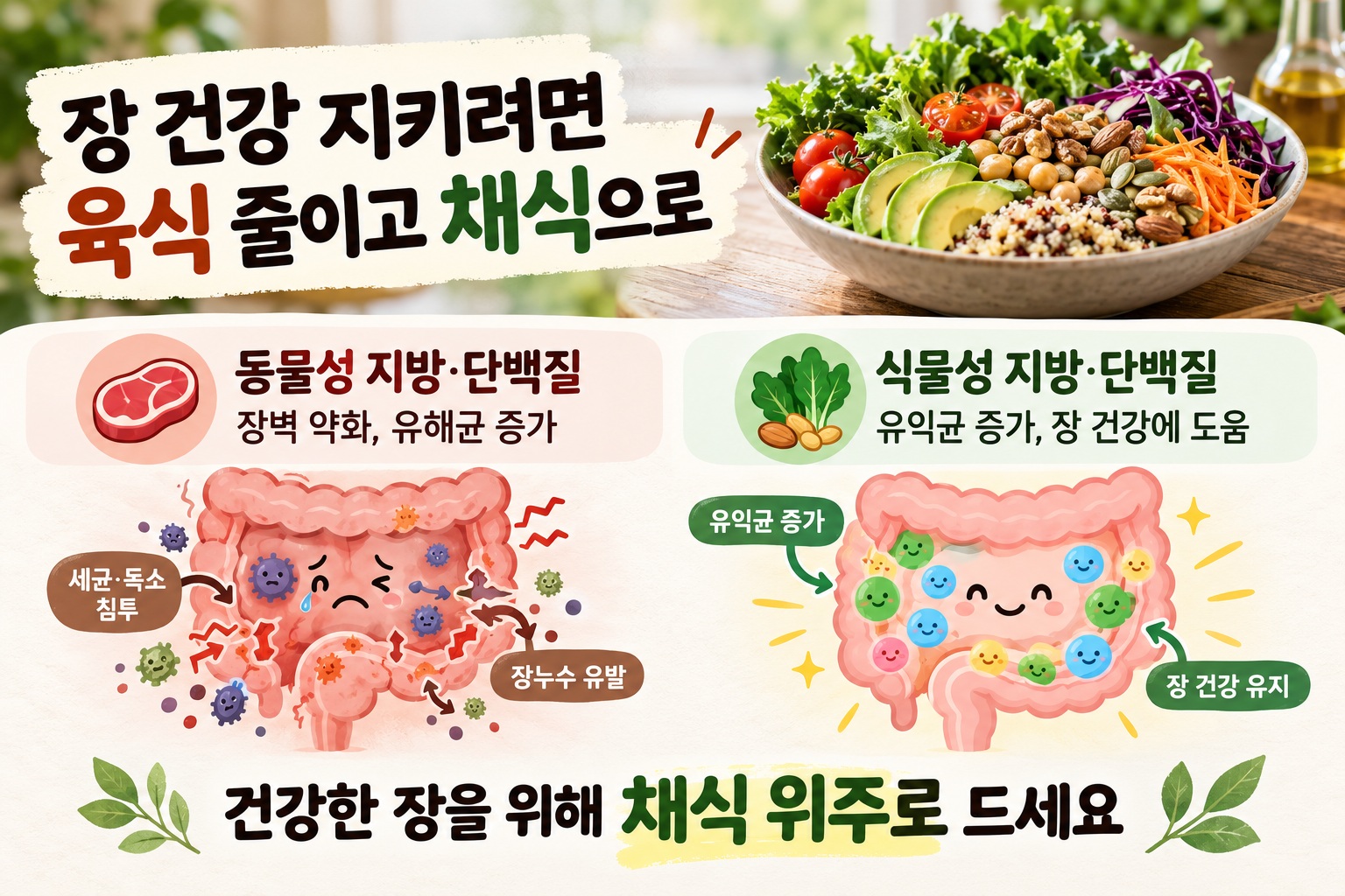 장누수증후군 식단, 동물성 지방·단백질보다 식물성 식품이 장 건강에 유리한 이유