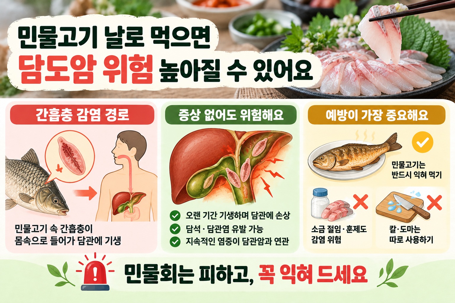 민물회 간흡충 감염, 증상 없어도 담관암 위험 높일 수 있는 이유