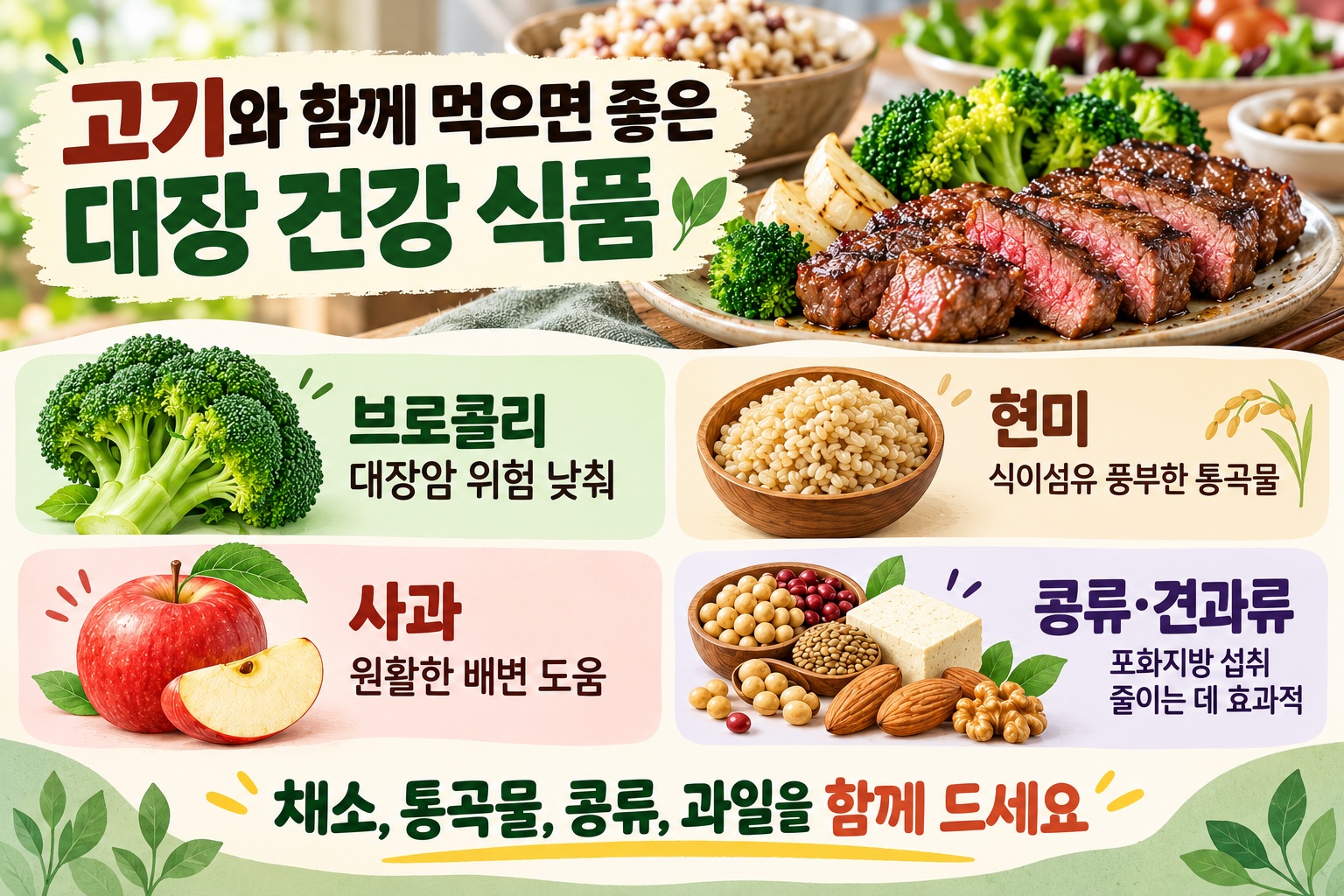 고기와 먹으면 좋은 음식 5가지, 식이섬유 보충해 대장 건강 챙기는 법