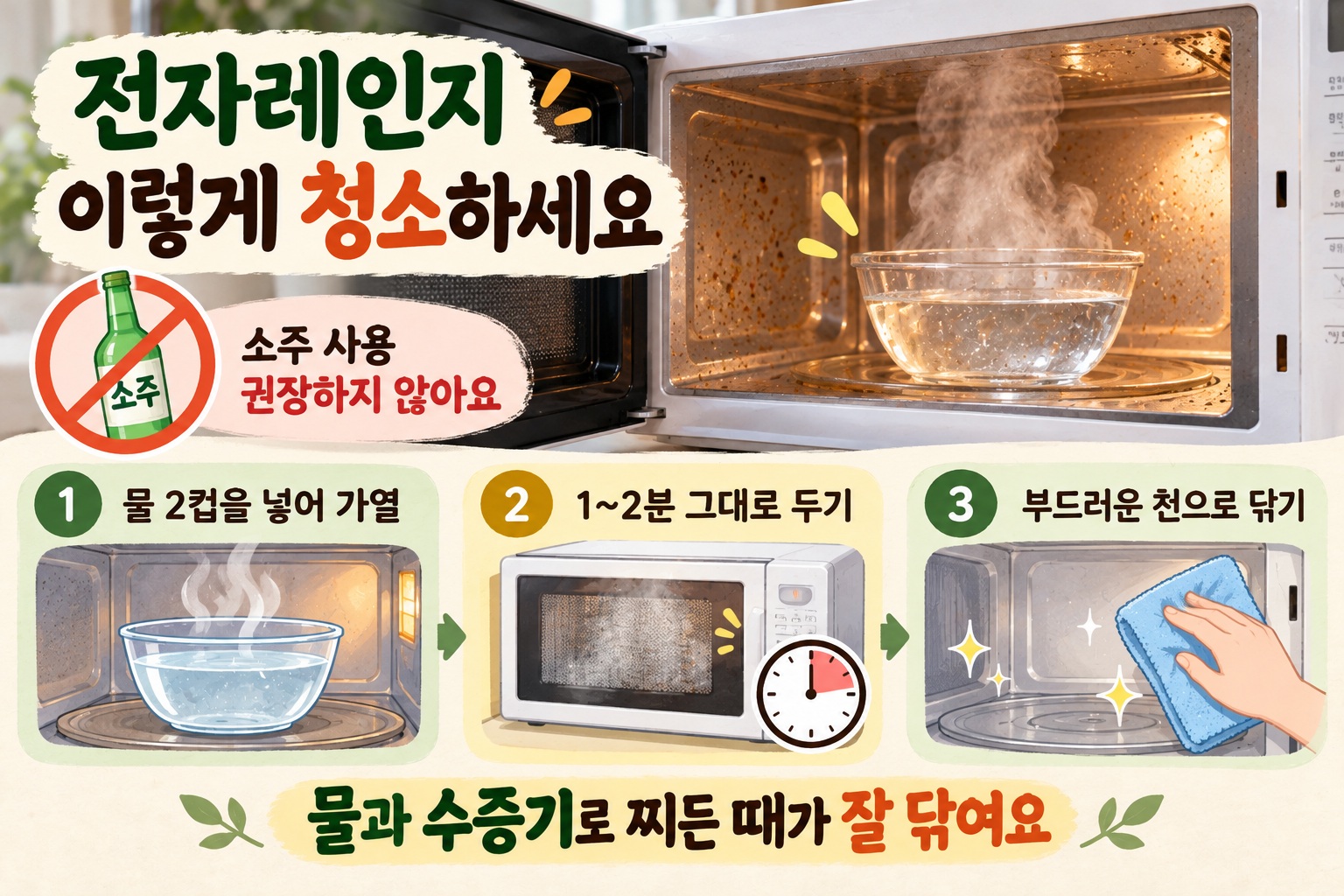 전자레인지 청소 방법, 남은 소주보다 물로 닦는 게 안전한 이유