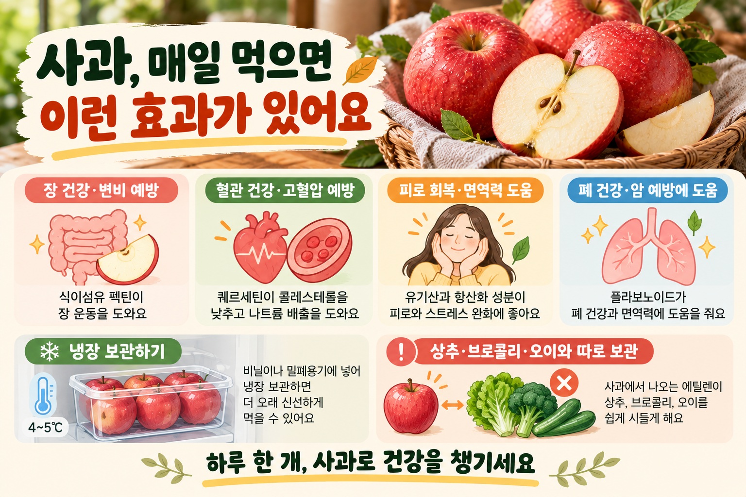 아침 사과 효능, 장 건강부터 혈압 관리까지 좋은 이유와 올바른 보관법
