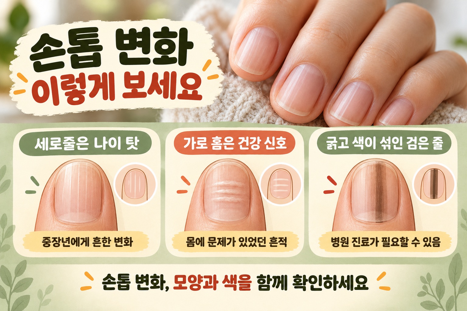 손톱 세로줄 원인, 대부분 노화지만 가로 홈·검은 줄은 꼭 확인해야