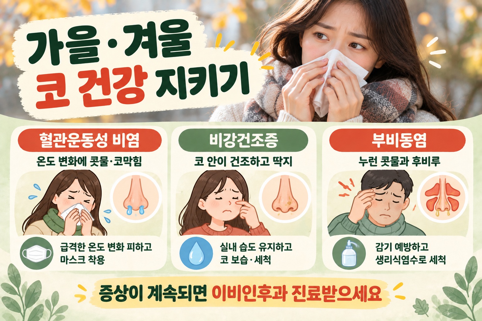 환절기 코막힘 원인, 비염·비강건조증·부비동염 증상 구별법