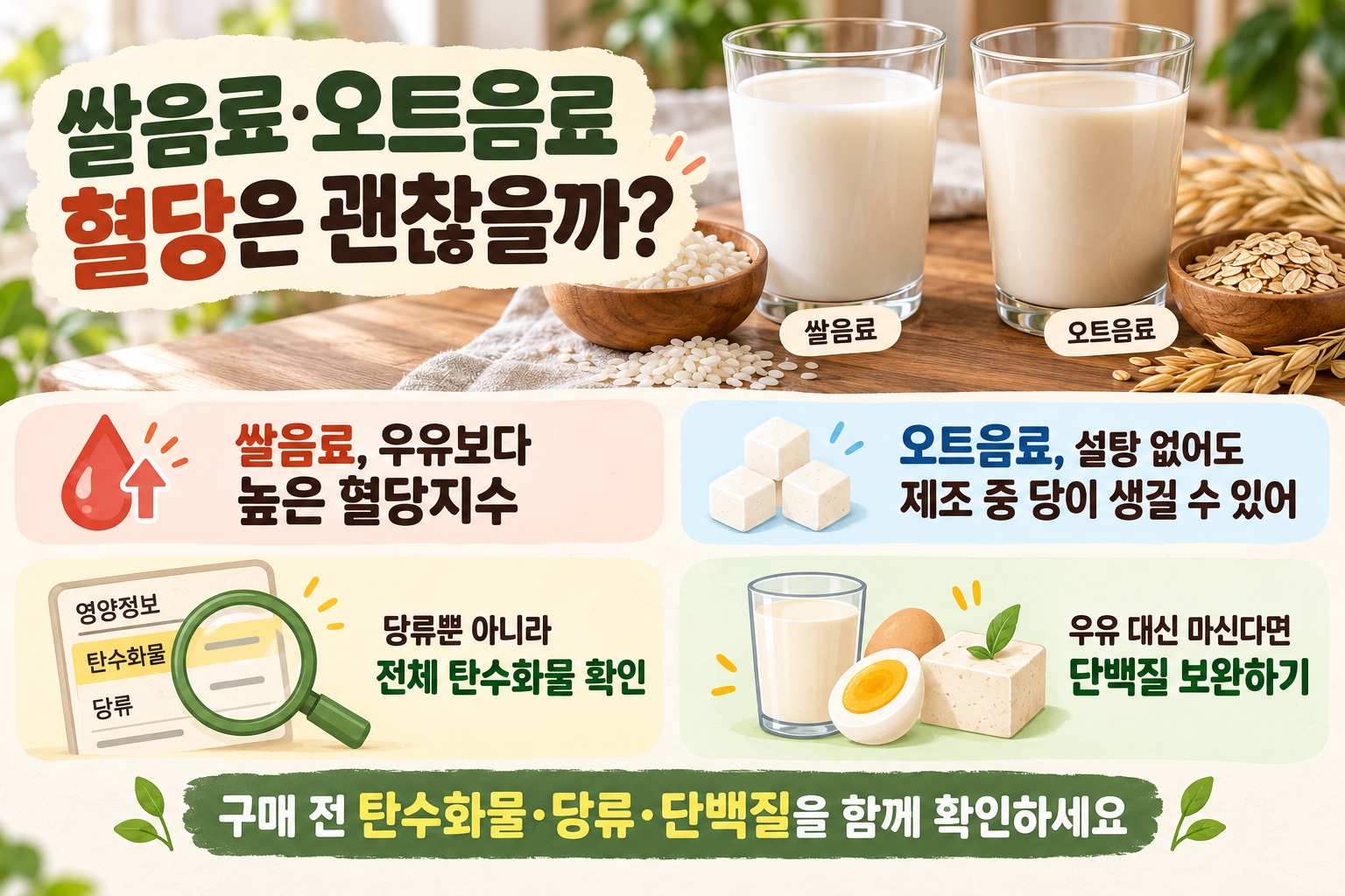 오트밀크 혈당 관리, 쌀음료까지 당류보다 먼저 확인해야 할 영양성분