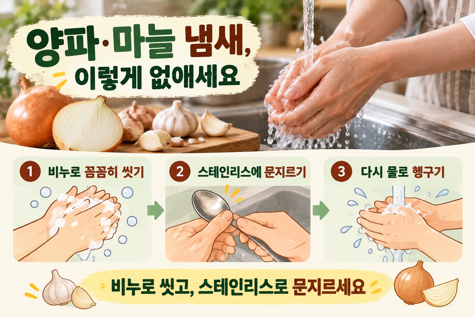 마늘 냄새 제거, 손에 밴 양파 냄새까지 스테인리스로 줄이는 방법