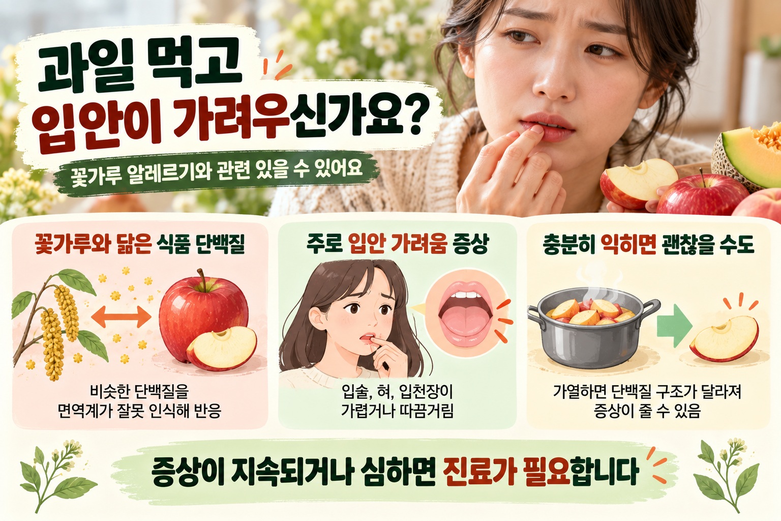 구강알레르기증후군, 사과·멜론 먹고 입안 가렵다면 꽃가루 알레르기 의심해야