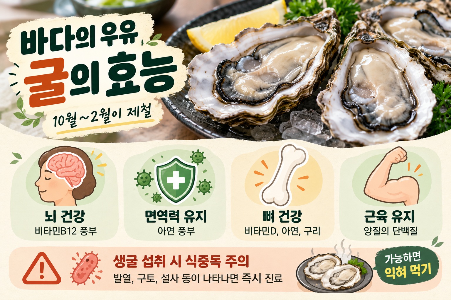 굴 효능 8가지, 아연·비타민B12 영양부터 생굴 식중독 주의점까지