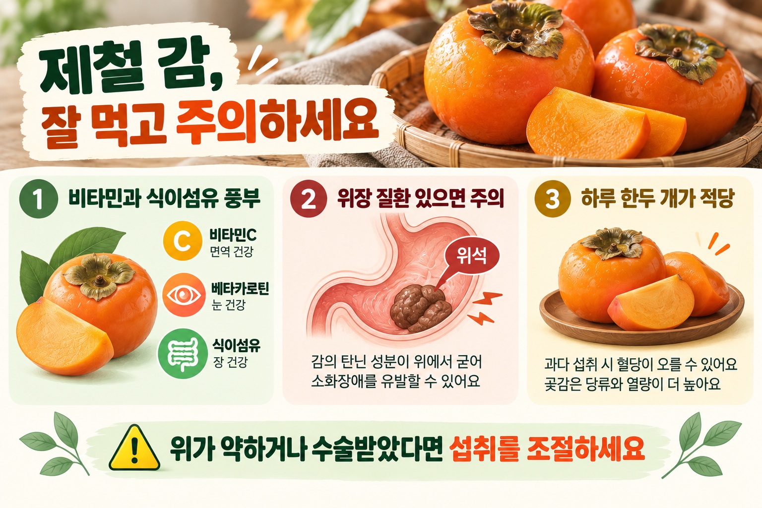 감 섭취 주의, 위 약하거나 위 절제했다면 조심해야 하는 이유
