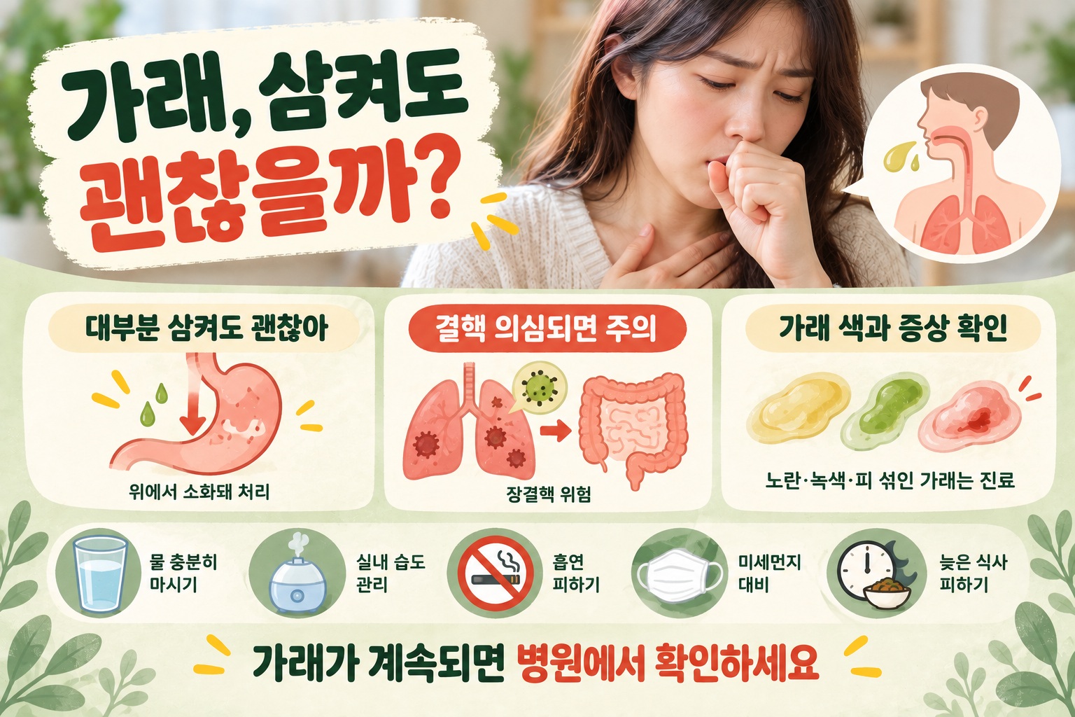 가래 삼켜도 될까, 대부분 괜찮지만 피·결핵 의심 땐 주의