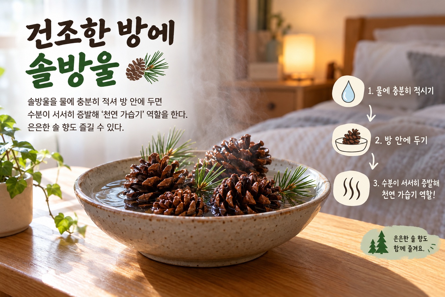 솔방울 가습기 만드는 법, 건조한 방에 두면 천연 가습 효과