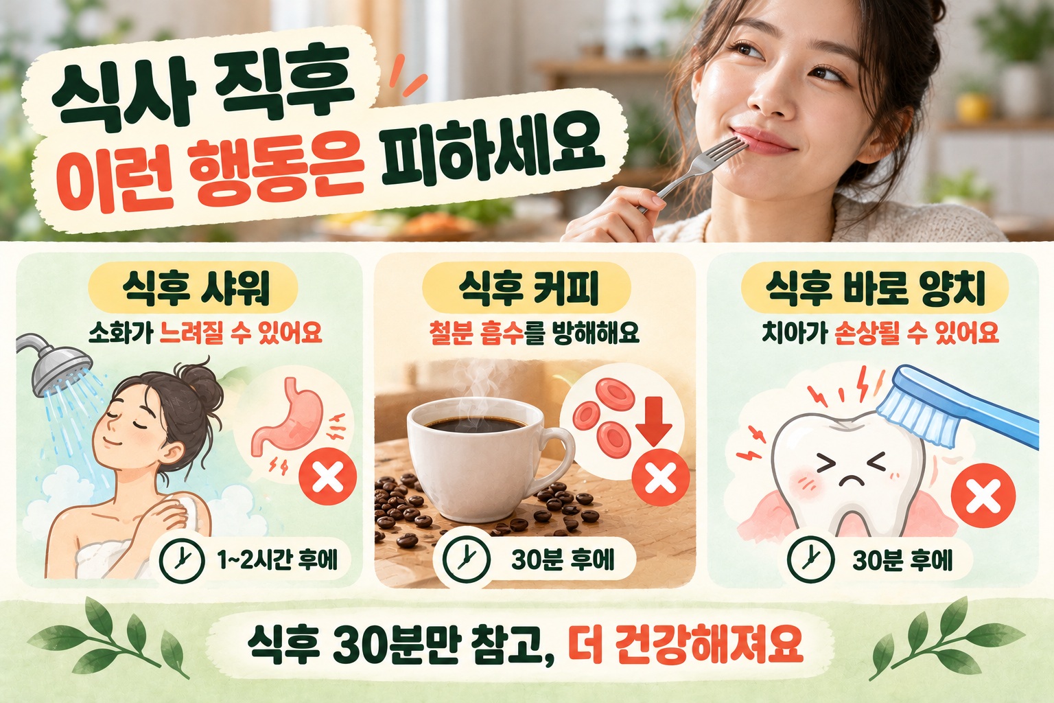 식후 하면 안 되는 행동 3가지, 커피·샤워·양치 타이밍이 중요한 이유