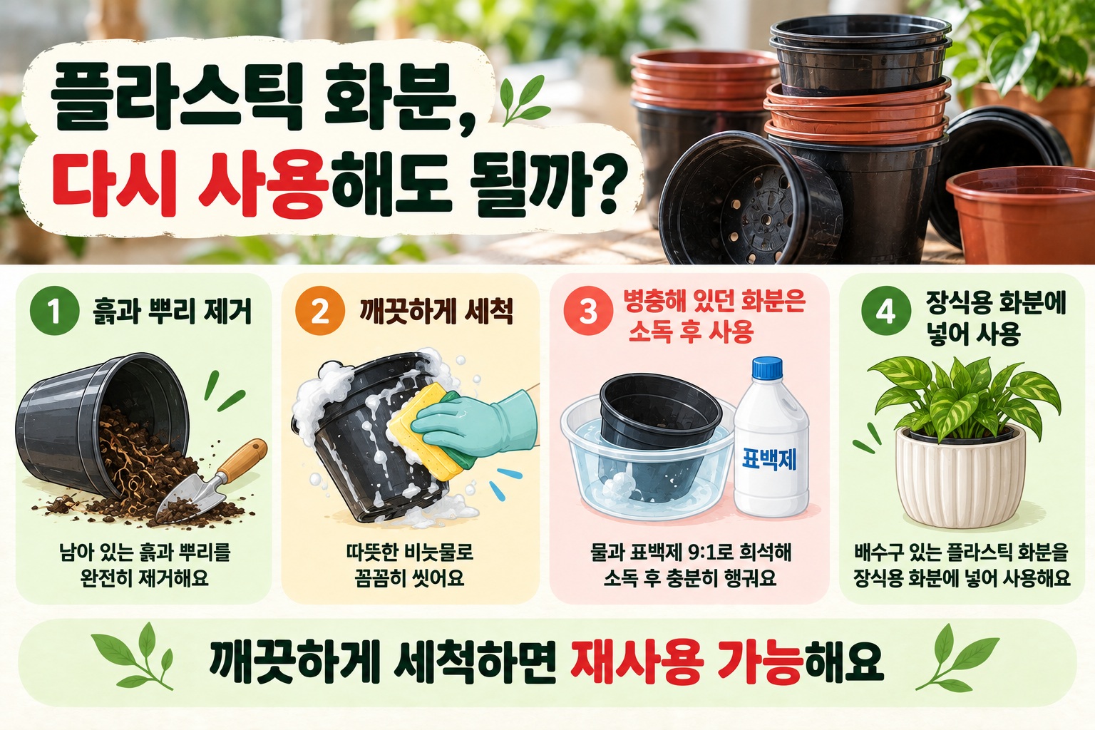 플라스틱 화분 재사용, 그냥 쓰면 안 되는 이유와 올바른 세척·소독법