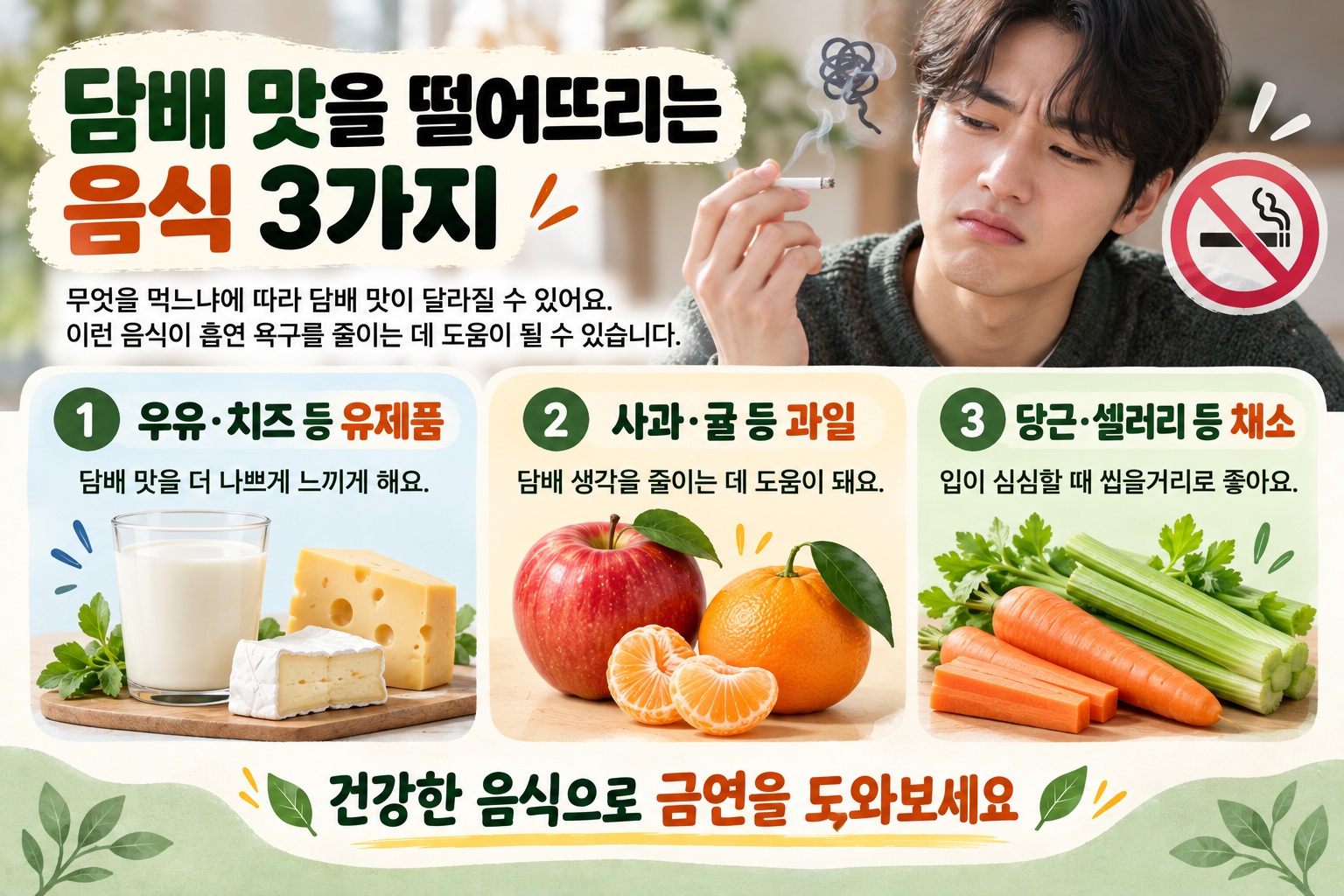 금연에 좋은 음식 3가지, 식후 담배 생각과 흡연 욕구 줄이는 식습관