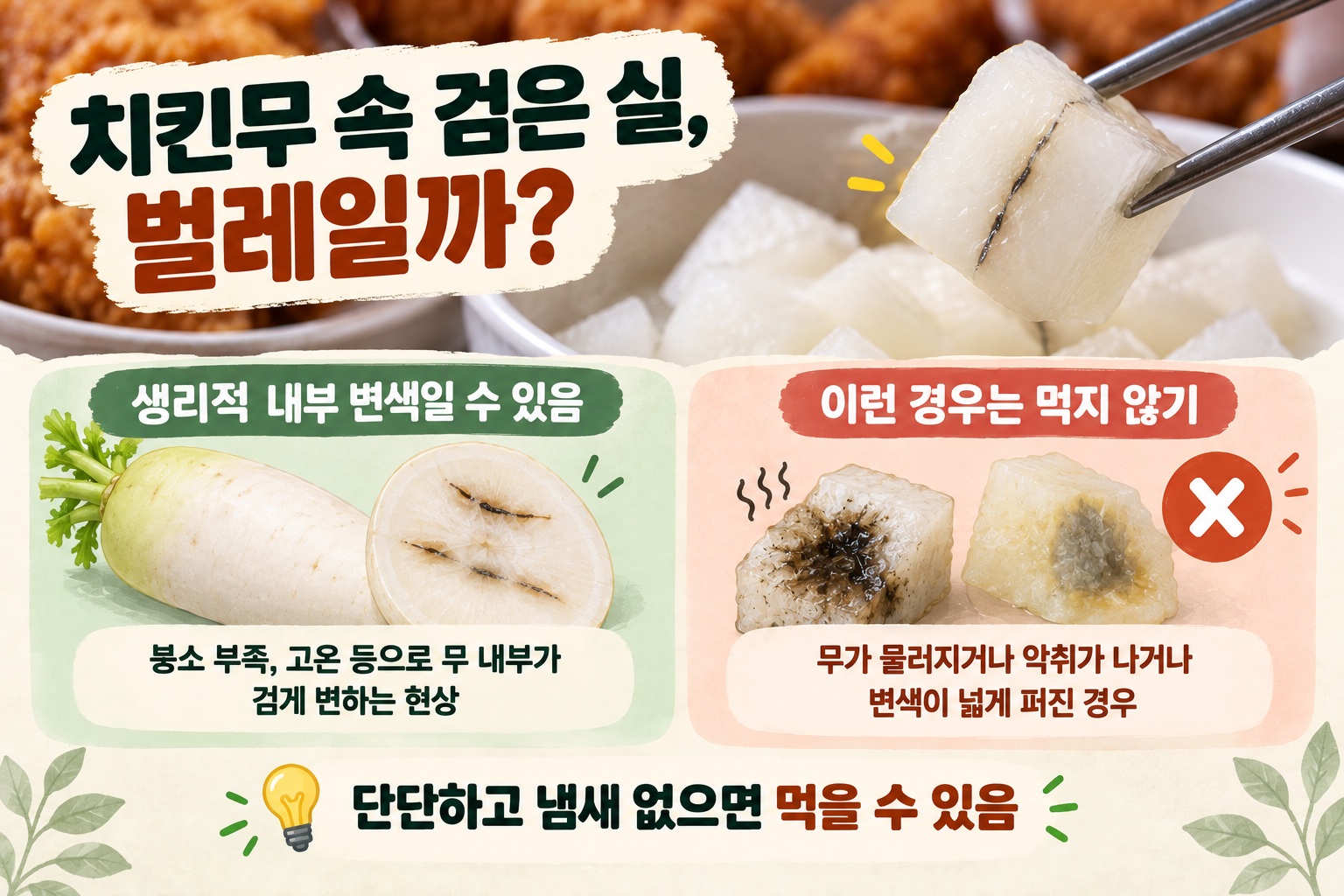 치킨무 검은 실 정체는? 벌레 아닌 흑심증 가능성과 먹어도 되는 기준