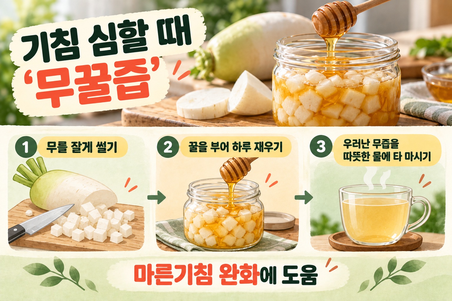 무꿀즙 만드는 법, 기침 심할 때 무와 꿀을 하루 재워 마시는 방법