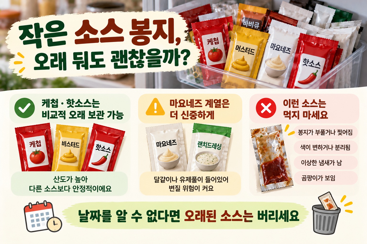 패스트푸드 소스 보관, 냉장고 속 케첩·핫소스·마요네즈 언제 버려야 할까