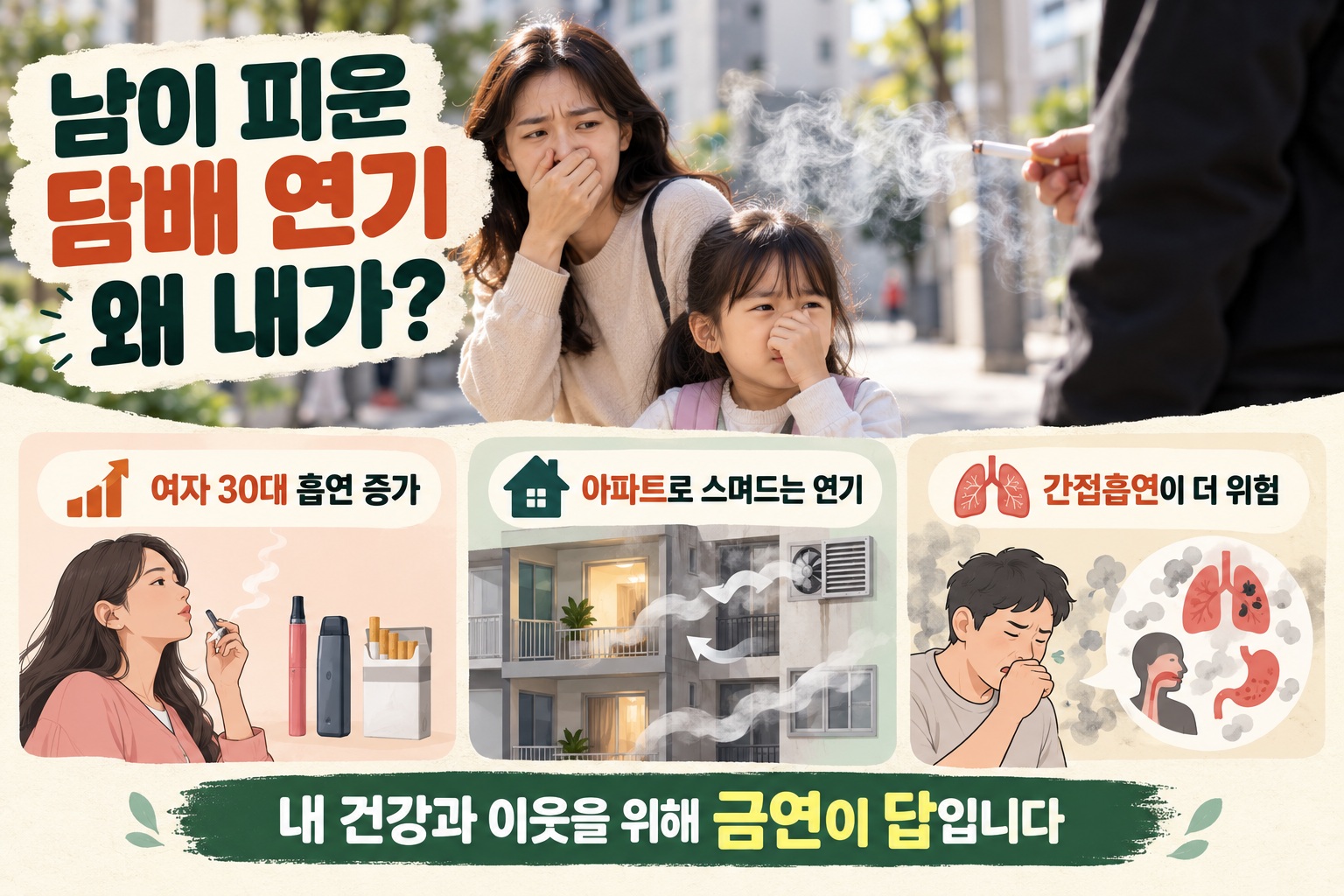 간접흡연 피해, 30대 여성 담배 사용 증가…아파트 담배 연기가 위험한 이유