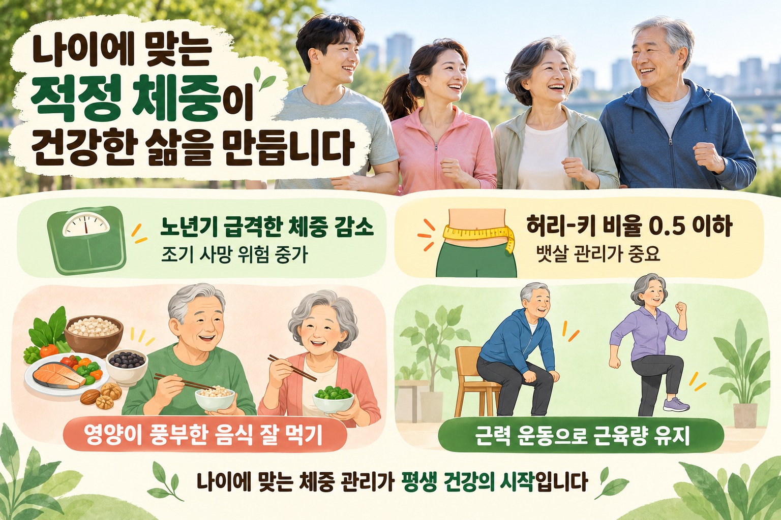 노년기 적정 체중은 달라진다, 살 빼기보다 근육과 허리둘레가 중요한 이유